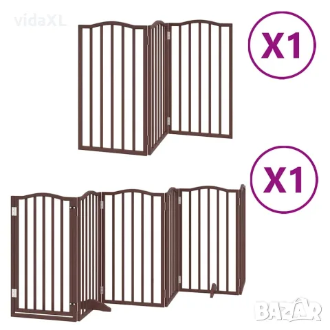 vidaXL Сгъваема преграда за куче с врата 9 панела кафява 450 см топола