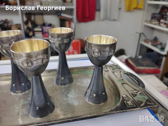 Посребрени чашки за ликьор с поднос wmf, снимка 5 - Антикварни и старинни предмети - 40570773