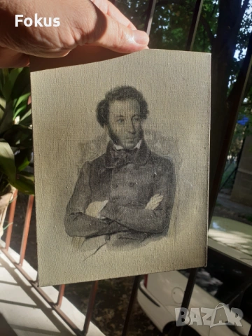 Стара малка картина репродукция на платно 1977 г. Пушкин