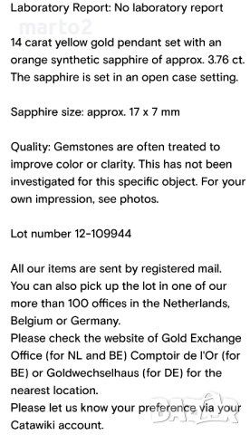 Златна 14 карата Висулка с голям 3.76 карата Лабораторен Сапфир!, снимка 3 - Колиета, медальони, синджири - 42636184