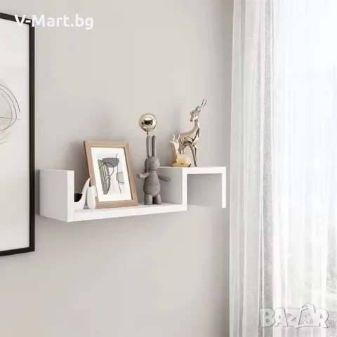 Комплект рафтове за стена 2 броя, етажерка, дърво, бели, 58x12x10см, снимка 6 - Етажерки - 55739636