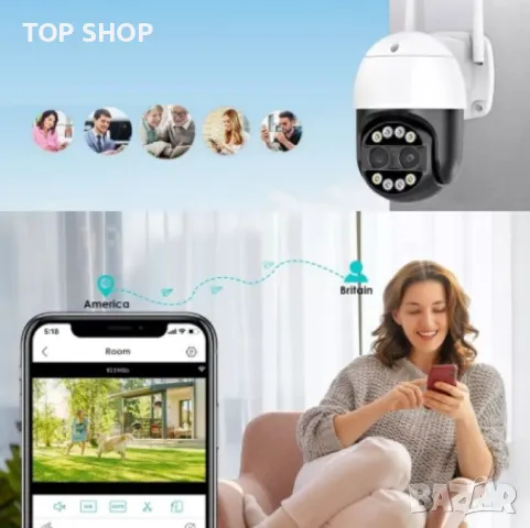 Двойна безжична 8MPX въртяща се камера за наблюдение, снимка 4 - IP камери - 49330799