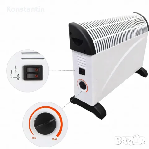 Електрически конвектор 2000 W с термостат , снимка 3 - Отоплителни печки - 56289647
