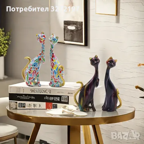 Ръчно изработени Комплект 2 бр. Очарователни Орнаменти Двойка Котки от Карикатура, снимка 3 - Статуетки - 48299017