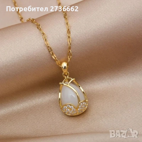 Позлатено колие " Лале " с опалит, снимка 2 - Колиета, медальони, синджири - 54283551