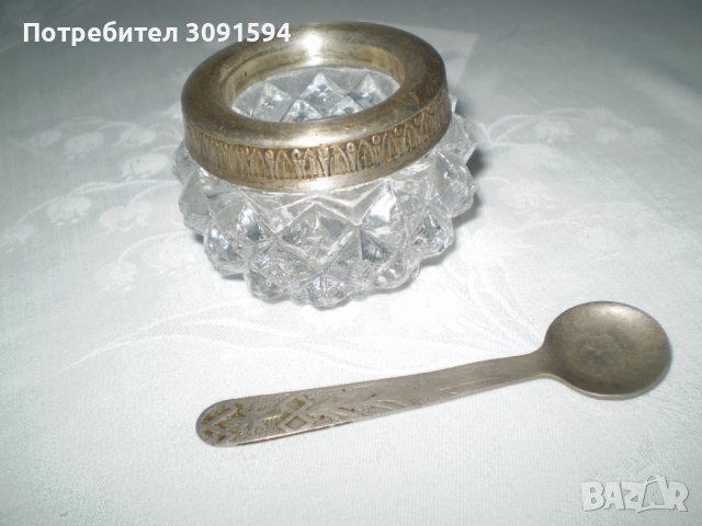 Руски съд за горчица хайвер стъкло метал с лъжичка, снимка 4 - Други ценни предмети - 38593942