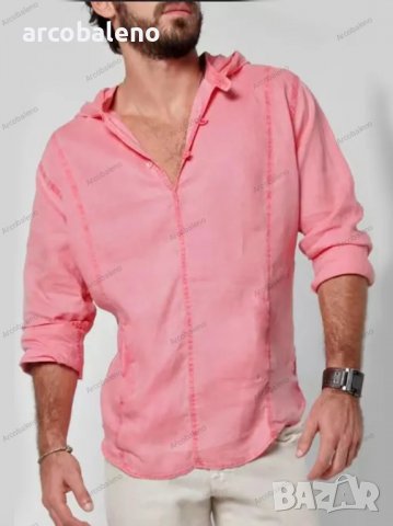 Мъжка стилна риза с качулка и дълги ръкави, 3цвята - 023, снимка 3 - Ризи - 39621588