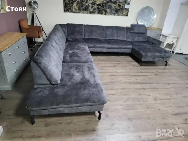 Голям сив П образен ъглов диван от плат с ел. лежанка "LS701521", снимка 11 - Дивани и мека мебел - 48307318