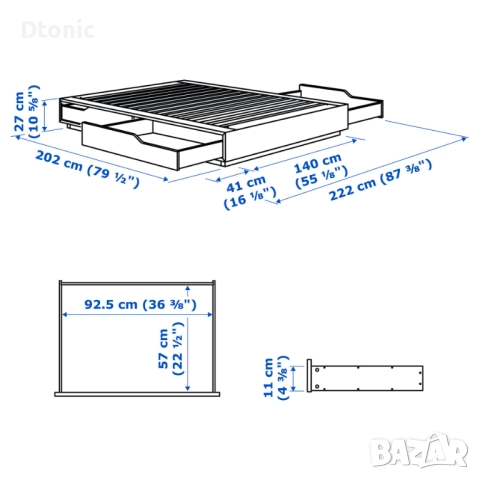Легло IKEA MANDAL 140 x 200 (4 чекмеджета)  + Матрак IKЕA Hovag, снимка 5 - Спални и легла - 52437049