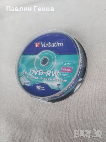 Verbatim DVD-RW, презаписваем, 4.7 GB, 4x, 10 броя в шпиндел, снимка 2 - Други - 40263616