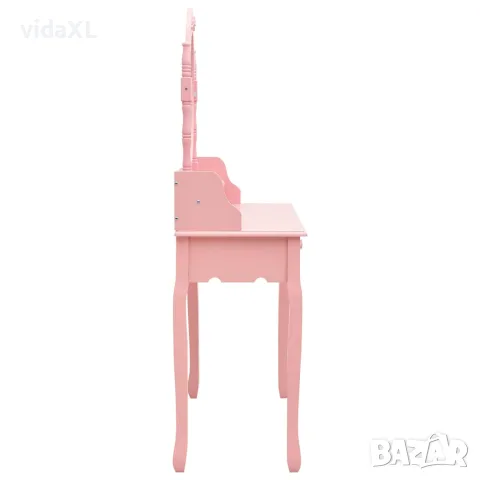vidaXL Комплект тоалетка с табуретка, розов, 75x69x140 см, пауловния, снимка 3 - Тоалетки - 56146633