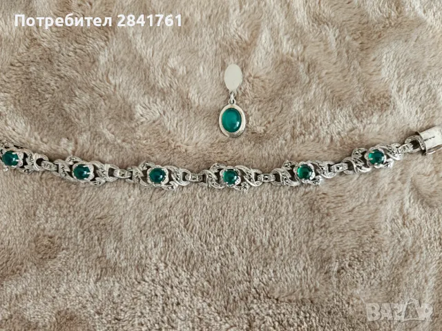 Сребърен комплект гривна и висулка със зелен ахат / оникс , снимка 3 - Бижутерийни комплекти - 47344989