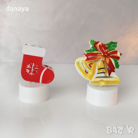 6228 Коледна електронна свещ с метална фигурка, 8 см, снимка 4 - Декорация за дома - 52019159