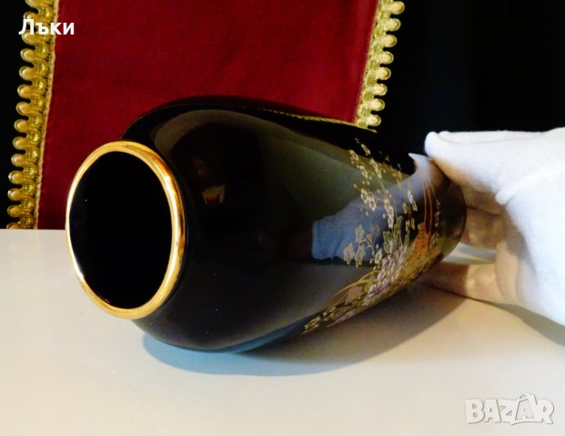 Ваза японски порцелан,злато,кобалт 22 см. , снимка 8 - Вази - 30248363