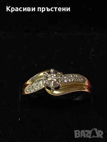 Златен пръстен с 7 диаманта / брилянта – 9 карата, 3.18 гр, снимка 2 - Пръстени - 50181741