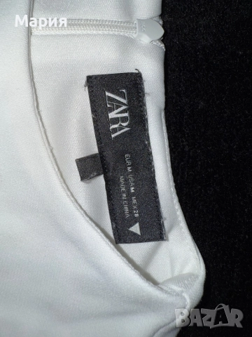 Бяла рокля с сребърни лъскави панделки от Zara, снимка 2 - Рокли - 51725928