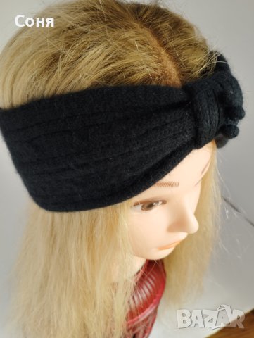 Дамска лента плетена в черно, снимка 12 - Шапки - 42370605