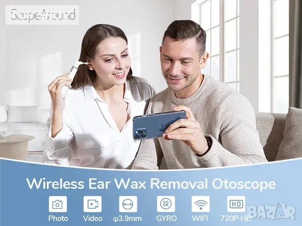 SMART Отоскоп ScopeAround 3,9 мм ултратънък безжичен цифров отоскоп WiFi ушен отоскоп със светлина, снимка 7 - Друга електроника - 49049704