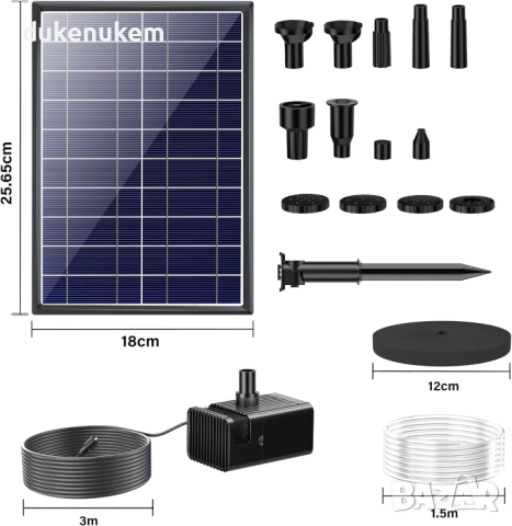 Соларен фонтан 7.5W с филтър, 10 дюзи, защита от сух ход и стъклен соларен панел, снимка 2 - Градински мебели, декорация  - 52521054
