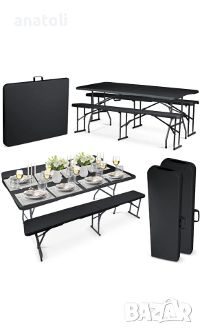 Комплект маса + 2 пейки за градина/тераса/двор  Сгъваеми, Метал/Пластмаса от Германия , снимка 3 - Градински мебели, декорация  - 54044304