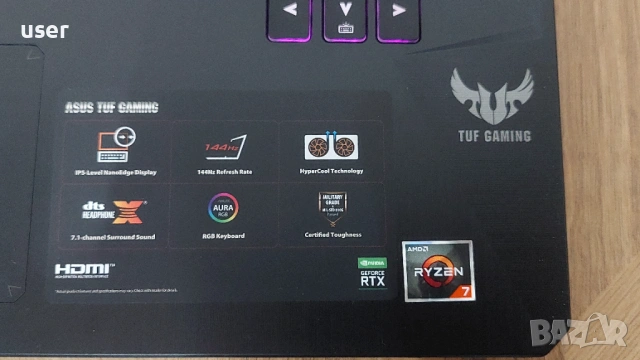 Геймърски лаптоп Asus TUF Gaming FX505DV 16GB RAM DDR4 Nvidia RTX 2060 6GB 512GB SSD Ryzen 7 3750H, снимка 5 - Лаптопи за игри - 52714839
