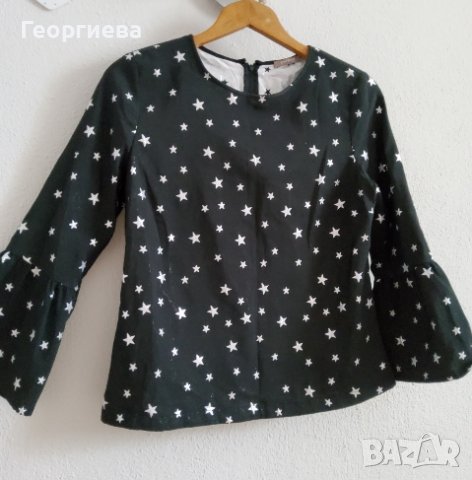 Блуза в черно със сребристи звезди, снимка 2 - Ризи - 37747487
