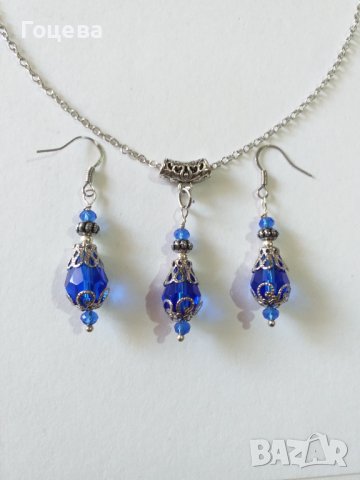 Разкошен комплект бижута в кралско синьо и филигранни орнаменти в цвят Сребро , снимка 2 - Бижутерийни комплекти - 37849224