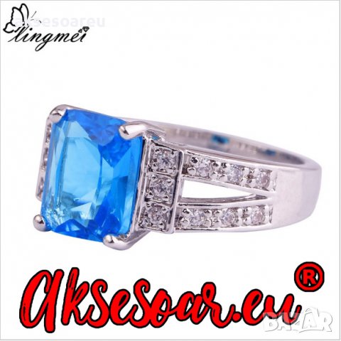 Посребрен пръстен със син камък, фини кралски бижута със цирконий, бижу унисекс моден младежки, снимка 11 - Пръстени - 21871788