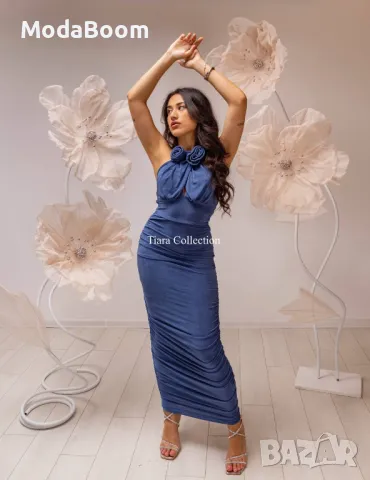 Официална синя рокля с ефектни рози , снимка 5 - Рокли - 48076116