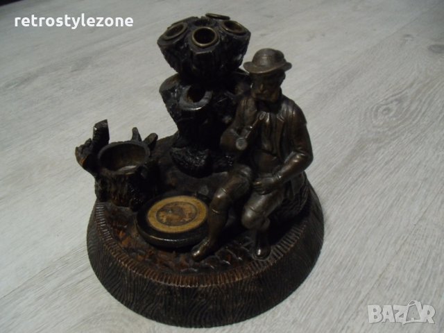 № 4867 стара поставка / пластика   - метал , дърво   - размери - диаметър 20 см , височина 15 см , снимка 5 - Други ценни предмети - 31145119