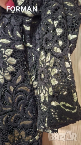 ИЗКЛЮЧИТЕЛНО КРАСИВА черна дантелена рокля на златисти цветя, снимка 8 - Рокли - 52568885