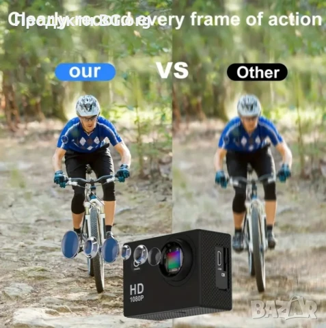 Екшън камера OURLIFE 1080P HD – Идеална за спорт и колоездене, снимка 3 - Камери - 51033142
