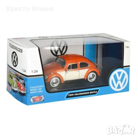 Метална количка кола Volkswagen 1:24 Beetle 1966 Фолксваген Бийтъл, снимка 5 - Коли, камиони, мотори, писти - 49553947