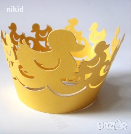 12 бр златисти патета пате декори декорация за мъфини кексчета дантела кошнички