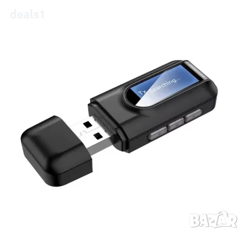 USB Bluetooth 5.0 Аудио Трансмитер и Ресийвър с LCD дисплей Безжичен адаптер с 3.5 мм AUX / RCA 
