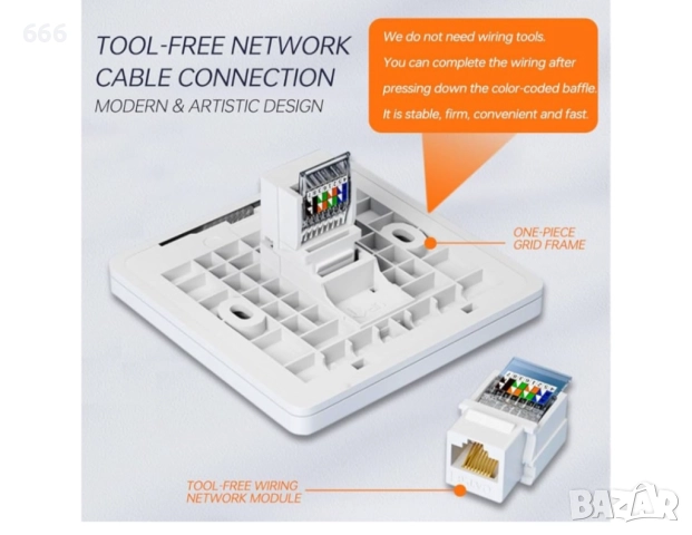 Еднопортова плоска RJ45 Cat6 Ethernet стенна плоча за Ethernet мрежов кабел, снимка 8 - Друга електроника - 52997980
