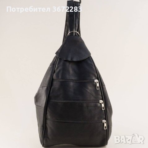 Модерна дамска черна раница с ципове от естествена к. 37х23 см., снимка 1 - Раници - 44493019
