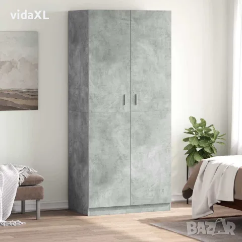 vidaXL Гардероб, бетонно сив, 90x52x200 см, инженерно дърво, снимка 2 - Гардероби - 56147777