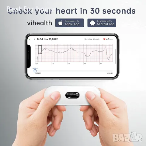  Преносим Bluetooth ЕКГ монитор с функция за анализ CheckMe , снимка 2 - Уреди за диагностика - 49772338