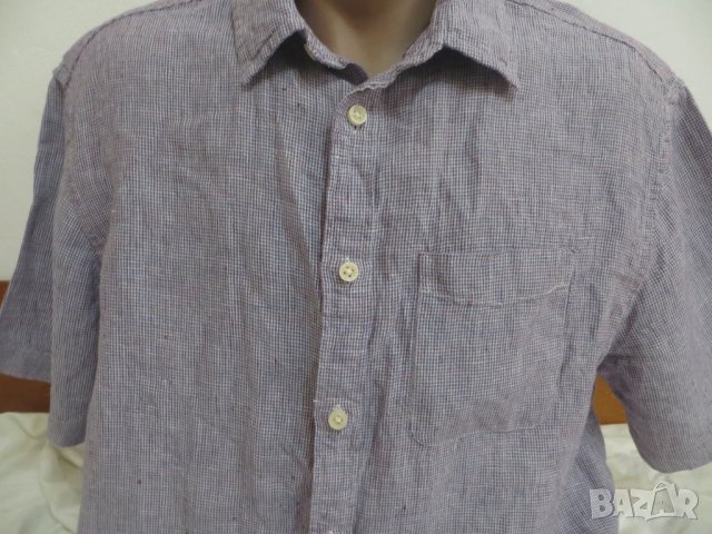 Мъжка ленена риза с къс ръкав Marks & Spencer, снимка 2 - Ризи - 25605522