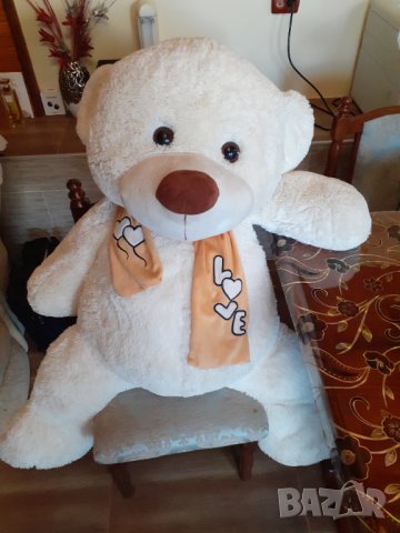 Голям бял плюшен мечок с шалче LOVE мечка - мече - мечо, снимка 6 - Плюшени играчки - 38085473
