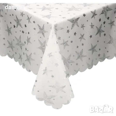 5289 Бяла коледна покривка за маса Сребърни звезди, снимка 3 - Покривки за маси - 47734197