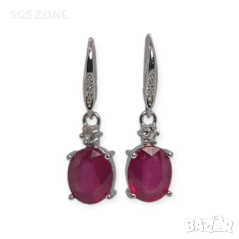 СРЕБЪРЕНИ ОБЕЦИ СЪС НАТУРАЛЕН САПФИР ИЛИ РУБИН , снимка 3 - Обеци - 51168701