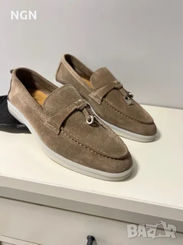 Дизайнерски дамски мокасини в тъмно бежов велур