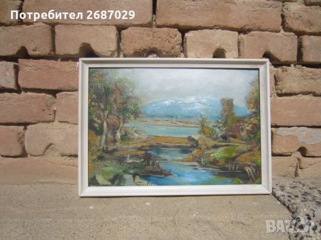 Пейзаж.  Стара картина с дървена рамка, снимка 4 - Картини - 32069900