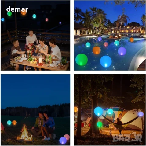 Hawofly 2 броя плаващи LED светлини за басейн, соларни надуваеми топки, 16 цвята, дистанционно, снимка 8 - Соларни лампи - 50925438