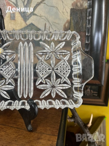 Красиво кристално плато/поднос Западна Германия -оловен пресован кристал Размери-34/13.5/2 см , снимка 3 - Други - 53092406