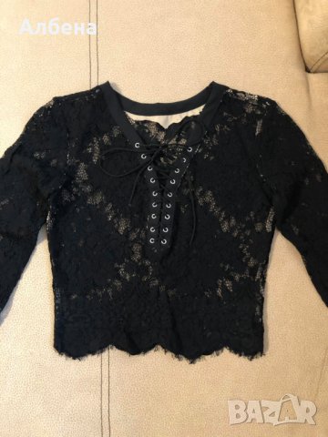 Дантелена блуза кроп топ с връзки, снимка 4 - Блузи с дълъг ръкав и пуловери - 30316009