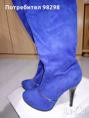 Сини дамски ботуши на ток, снимка 4 - Дамски ботуши - 35155086