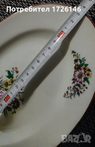 Порцеланова овална чиния 4 броя на Китка с червен кант , снимка 6 - Чинии - 54059223
